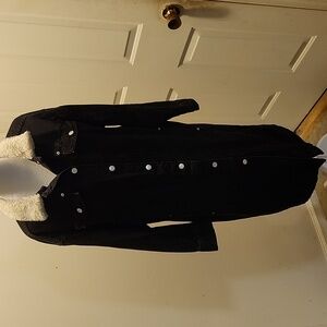 Pilcro by Anthropologie - Long Black Denim Jacket with Faux Sherpa